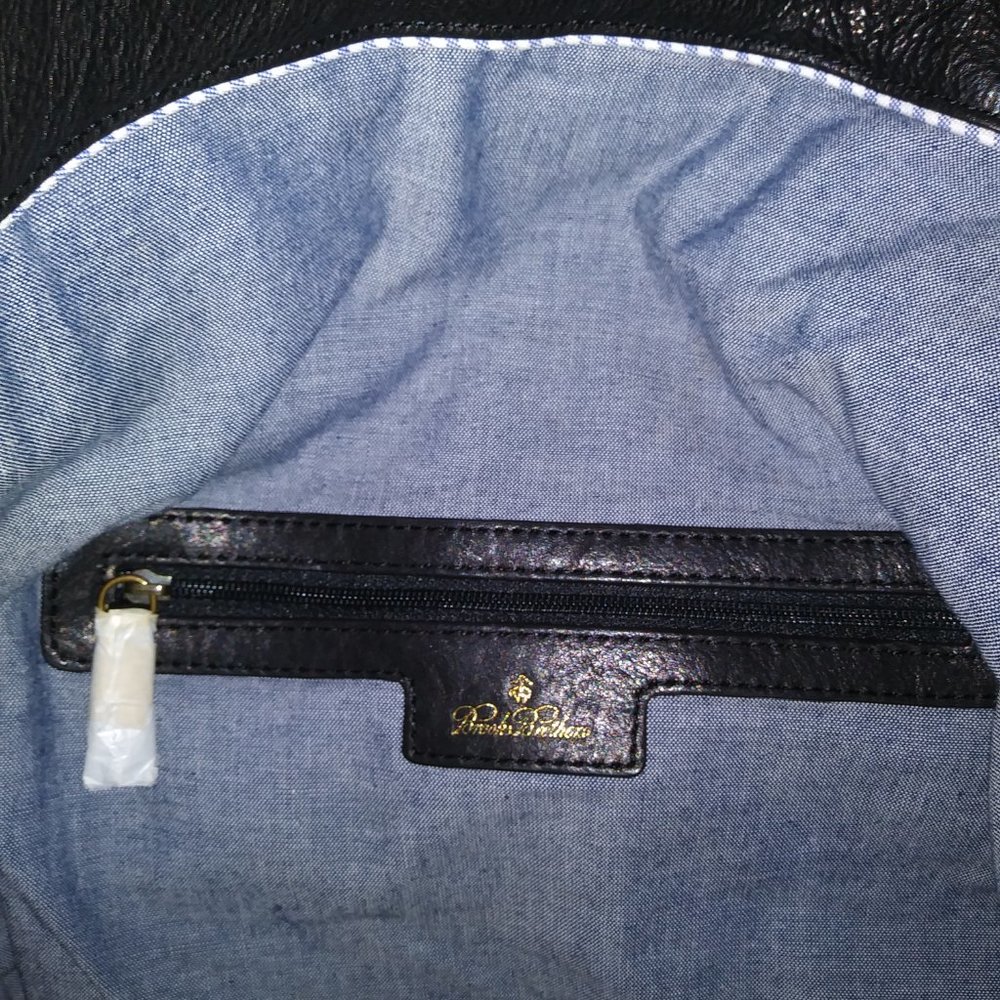 Brook Brothers Leather Black Tan Hobo Bag - Picture 9 of 16